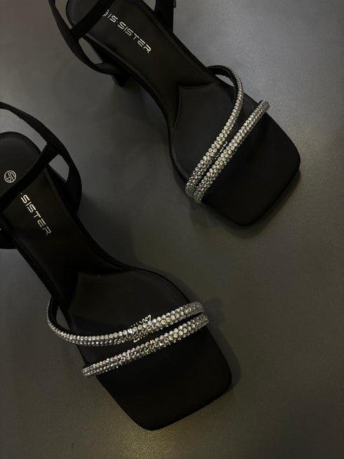 Rhinestone Embedded Open Toe Heels